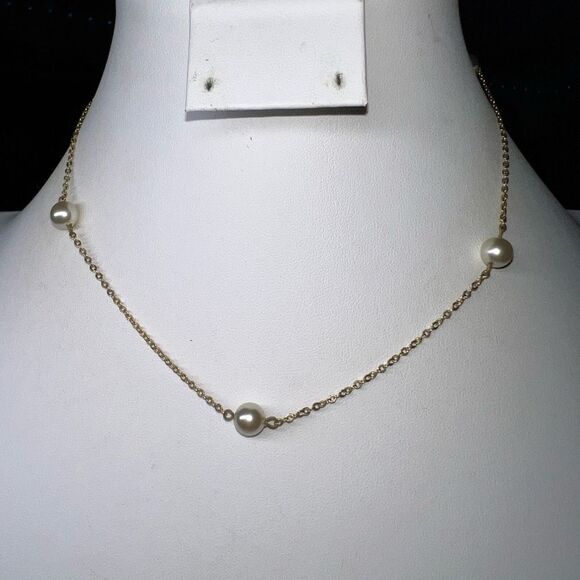 Gold Tone Faux Pearl Choker Necklace - Picture 1 of 7